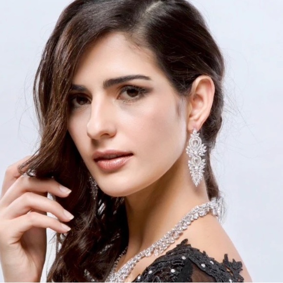 Silver Cubic Zirconia Wedding Earrings, Bridal, Dangle, Anniversary - Picture 4 of 13